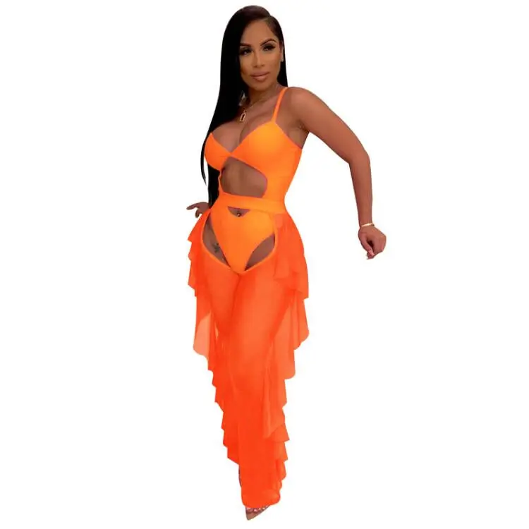 

Bikini Set Bodysuit Swimsuit Hollow Out Tops And Mesh Pant Swimsuit Summer New Fashion Sexy Beach Bikinis Bathing Suit Biquinis