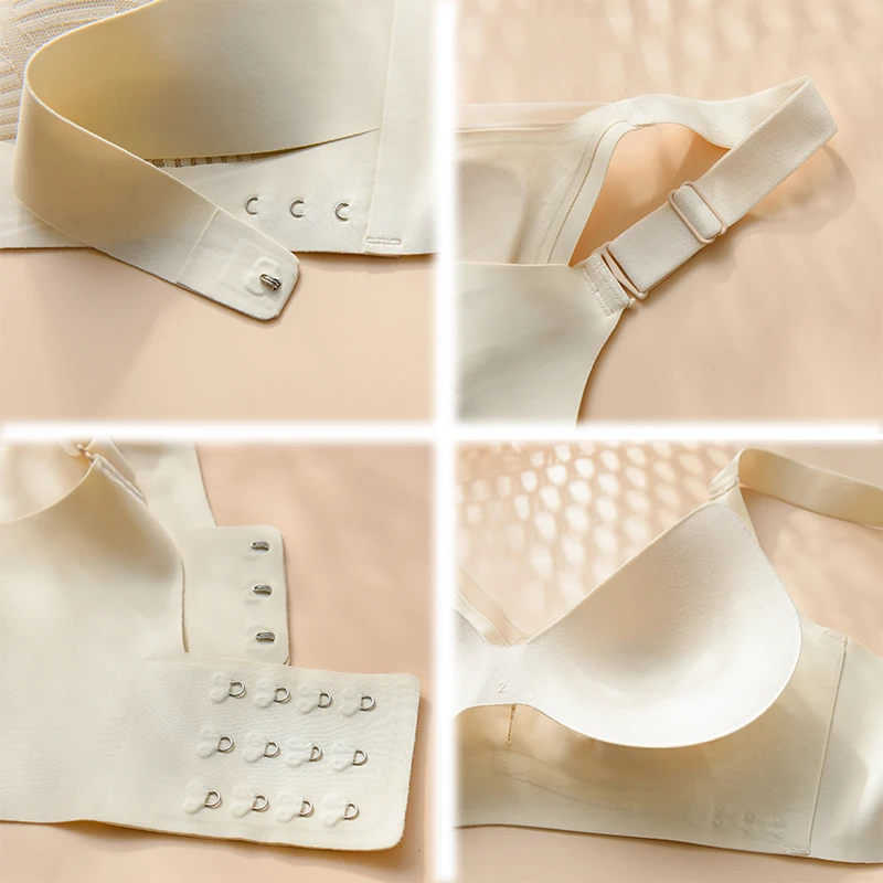 Asha&Vicki New Tea Polyphenols Seamless Underwear Front & Rear Breasted Correction Gathered Up Support Lace French Women Bra