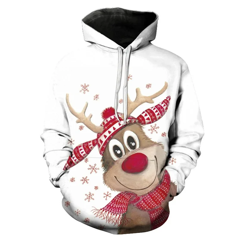 Christmas Elk Printed Hooded Sweatshirts Men's and Women's Leisure Hoodies Fashion Hip Hop Style Red Pullover Autumn y2k Clothes