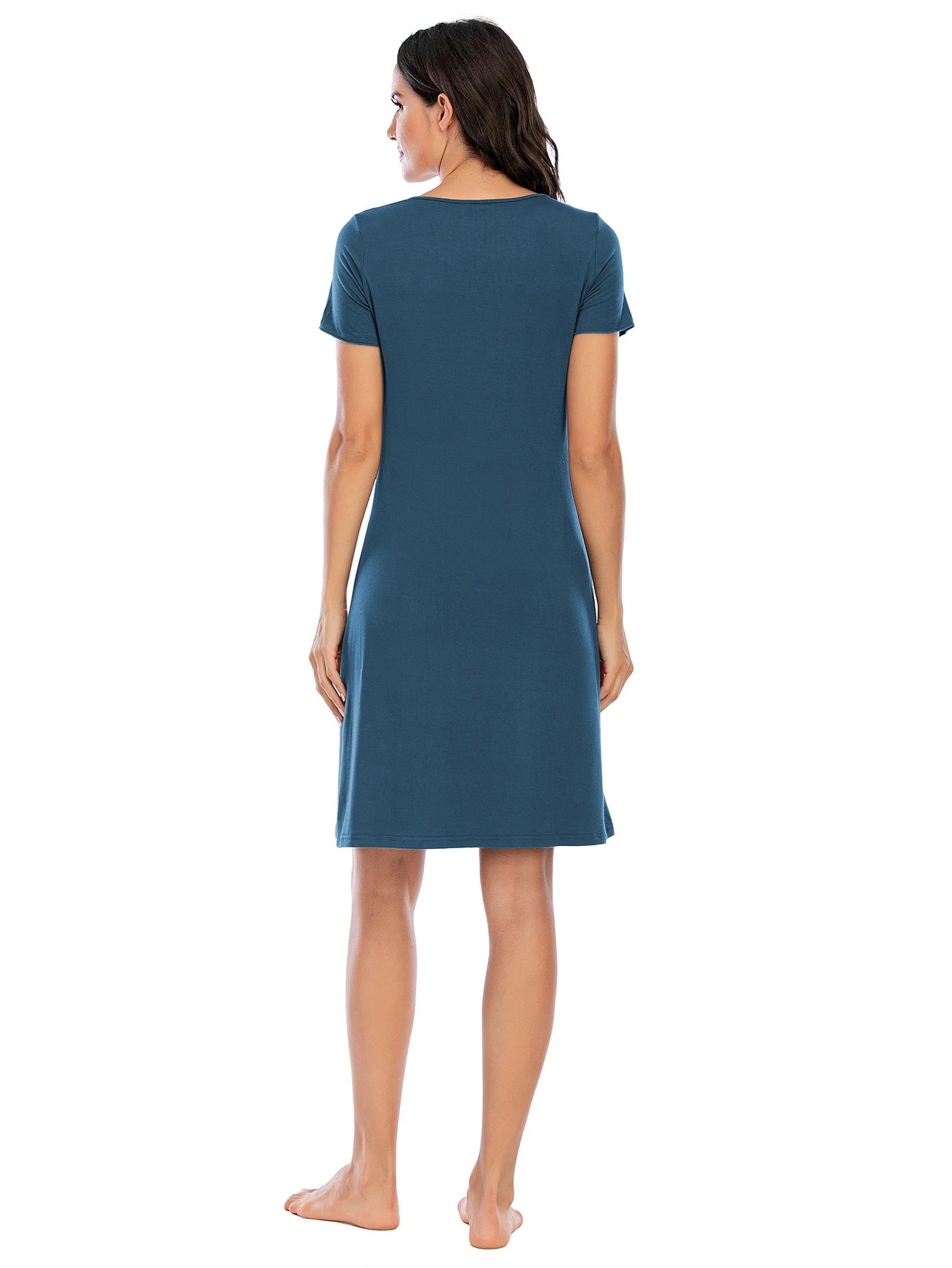 Aamikast Women Summer Pajama Short-Sleeved Loungewear Cardigan Buttons Comfortable Leisure Outfit Mid-Length Solid Nightgown