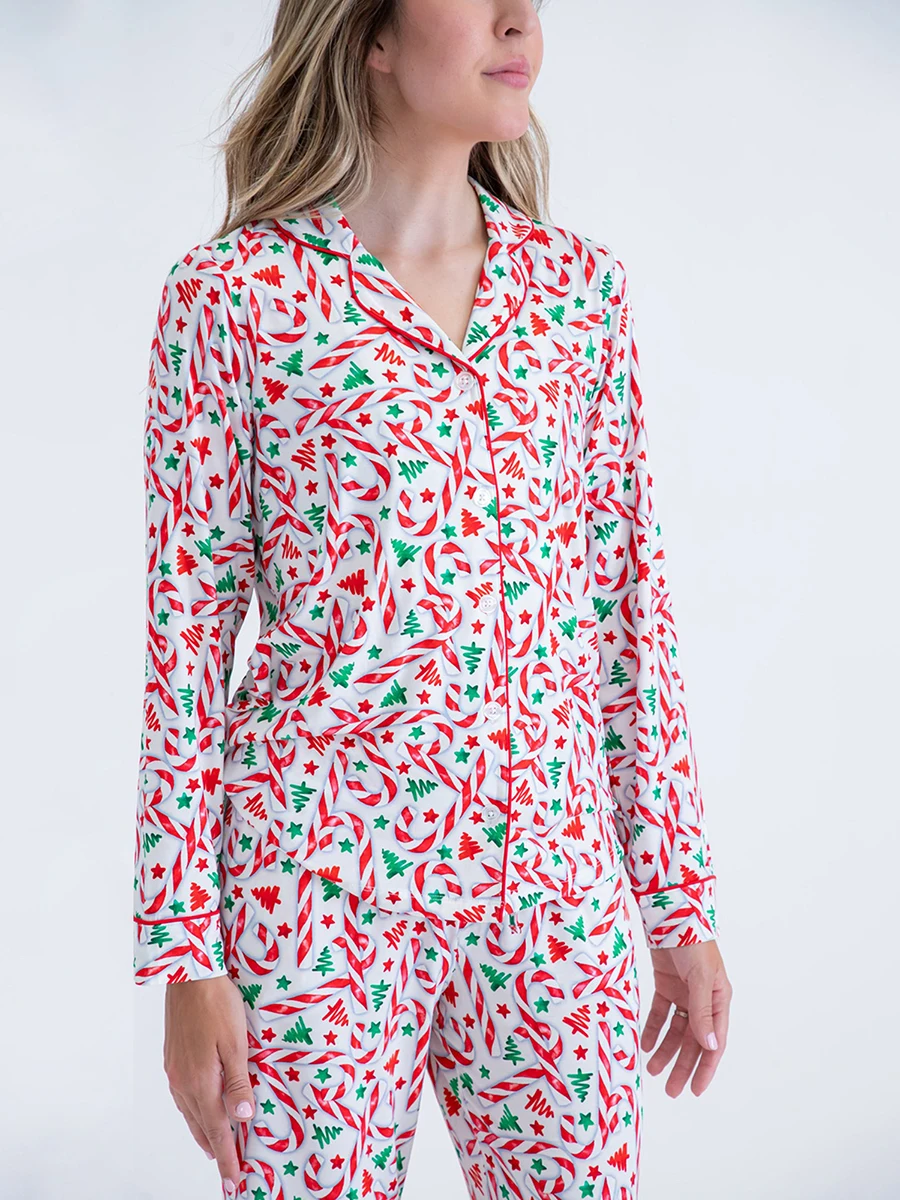 Женский комплект для отдыха из 2 предметов рубашка с длинным рукавом и принтом