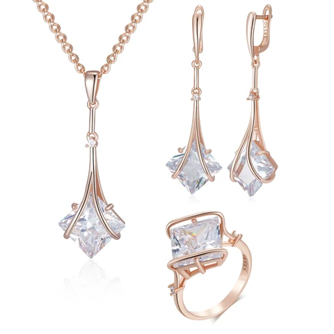 Kinel Комплект ювелирных изделий из белого циркона для женщин