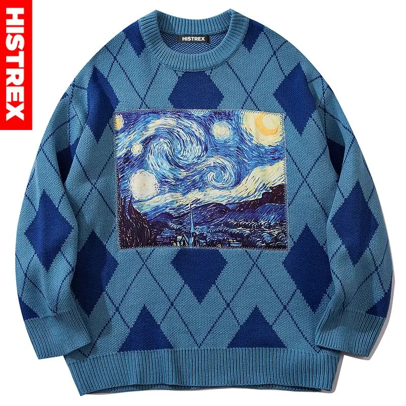 

HISTREX Van Gogh Starry Night Mens Sweater Hip Hop Long Sleeve Menswear Casual 100% Cotton Pullover Sweaters Men Women 3ZQIC#