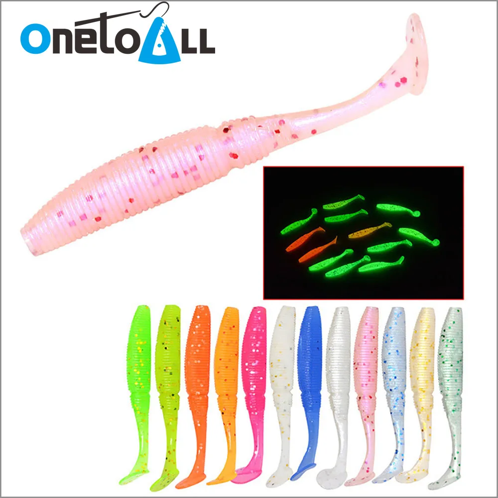 OnetoAll 10 PCS 50mm 1g Luminous Shad Fishing Lure Artificial Soft Worm Bait Carp Paddle Tail Jig Wobblers Glow Pike Swimbait images - 6
