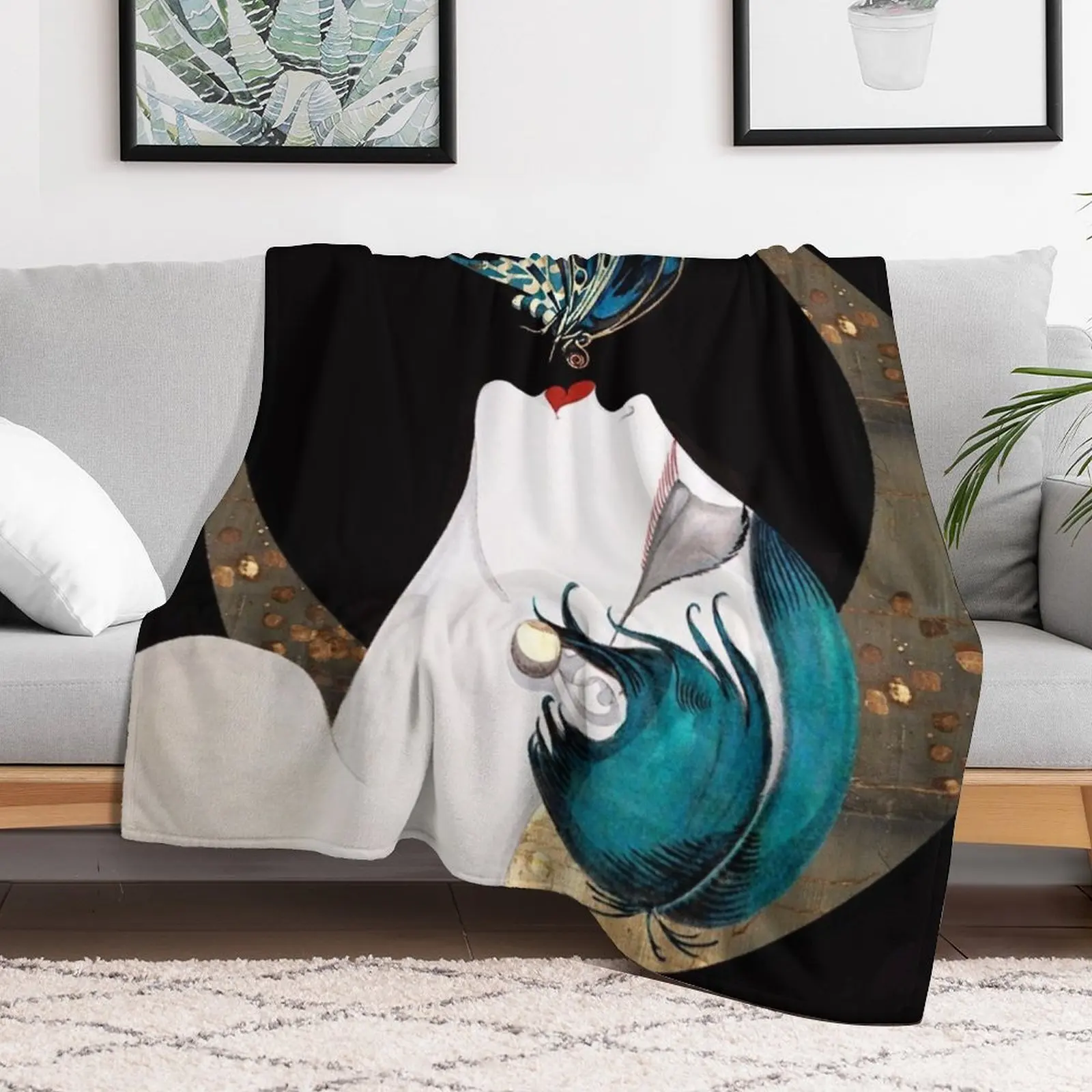 Поцелуй Бабочка Французский Арт Деко Хлопушка женщина Remix плед одеяло Диванный