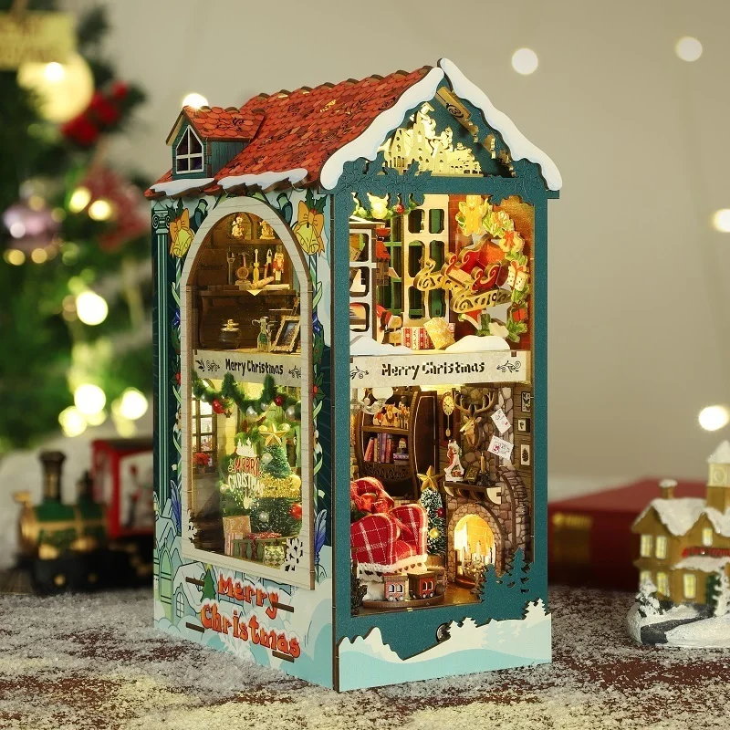 Новый с Рождеством DIY деревянная книжная полка-уголок вставка миниатюрные наборы