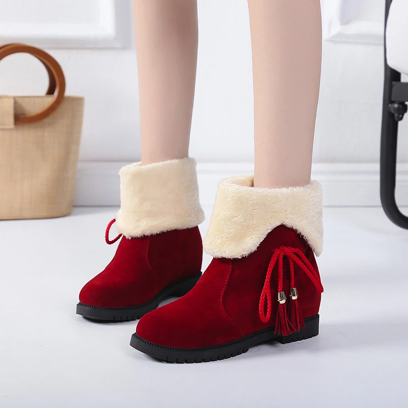 Красные ботинки женские на меху зимние меховые интегрированные флисовой