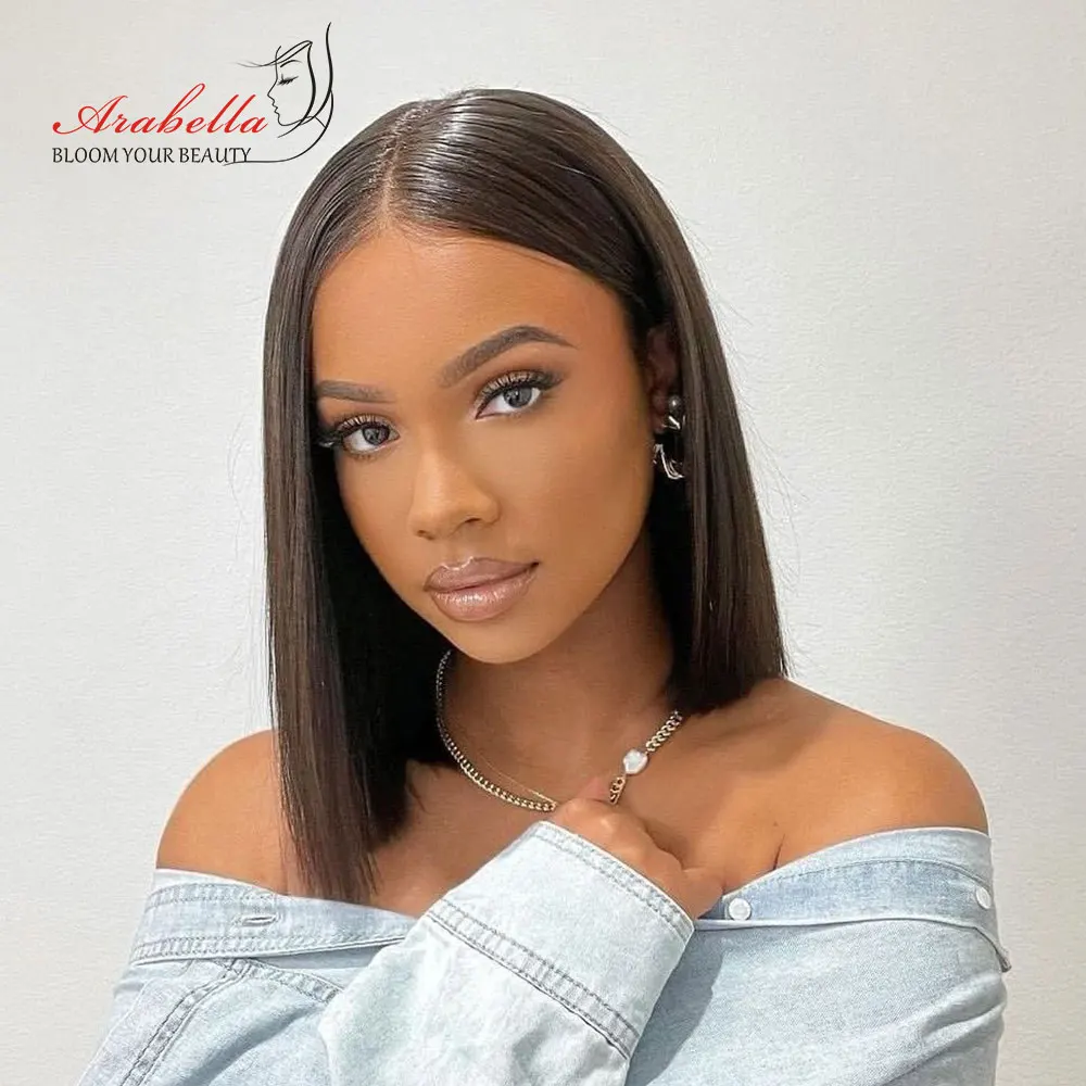 

Human Hair Wigs Straight Bob 200 Density 13x4 HD Lace Wig Pre Plucked Bleached Knots Arabella Remy Human Hair Lace Frontal Wig