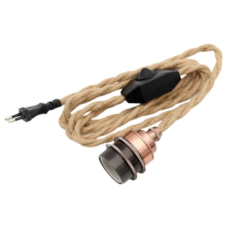 

Vintage AC European Hemp Power Cord with Dimmer Switch Antique E27 Brass Bulb Lamp Base Holder