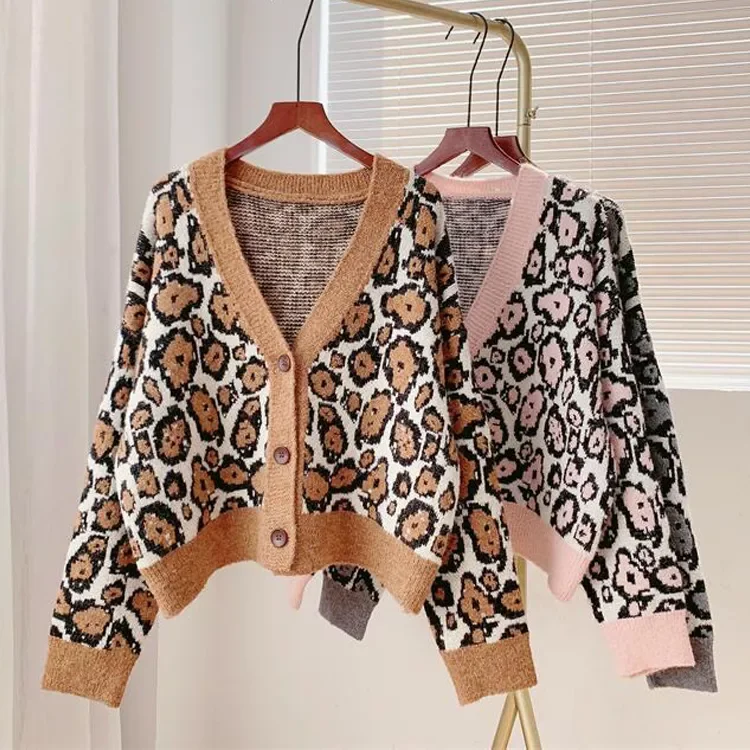 

Женский трикотажный свитер с леопардовым принтом, Повседневный Кардиган с длинным рукавом, осень 2021