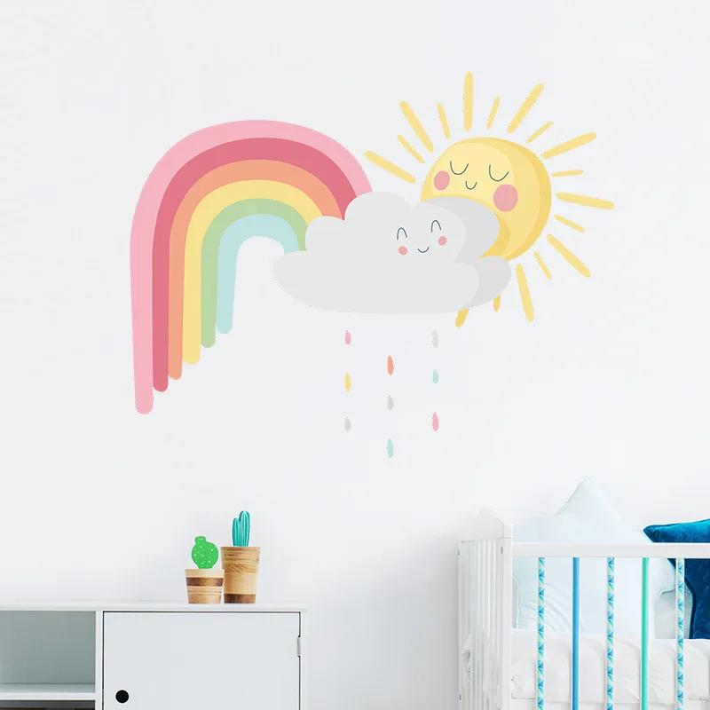 

Rainbow cloud sun rain bedroom home cabinet DIY wall decoration can remove PVC wall stickers self-adhesive decorations for room