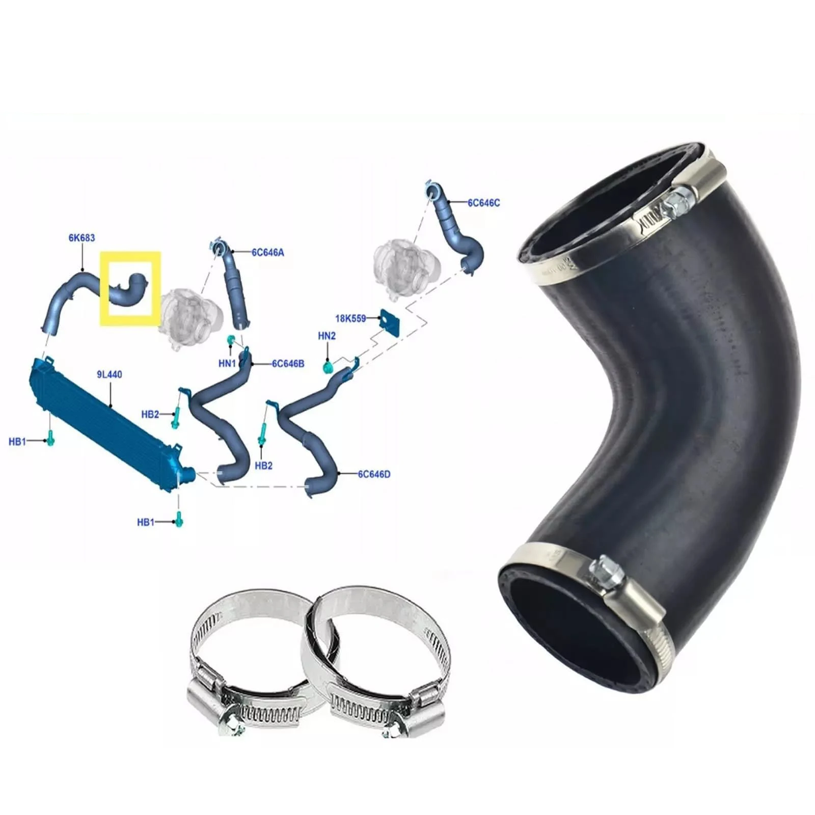 

Соединитель шланга для интеркулера, турбонаддува, соединительный шланг для FORD GRAND C-MAX KUGA II 2,0 AV616K863AE, автомобильные аксессуары