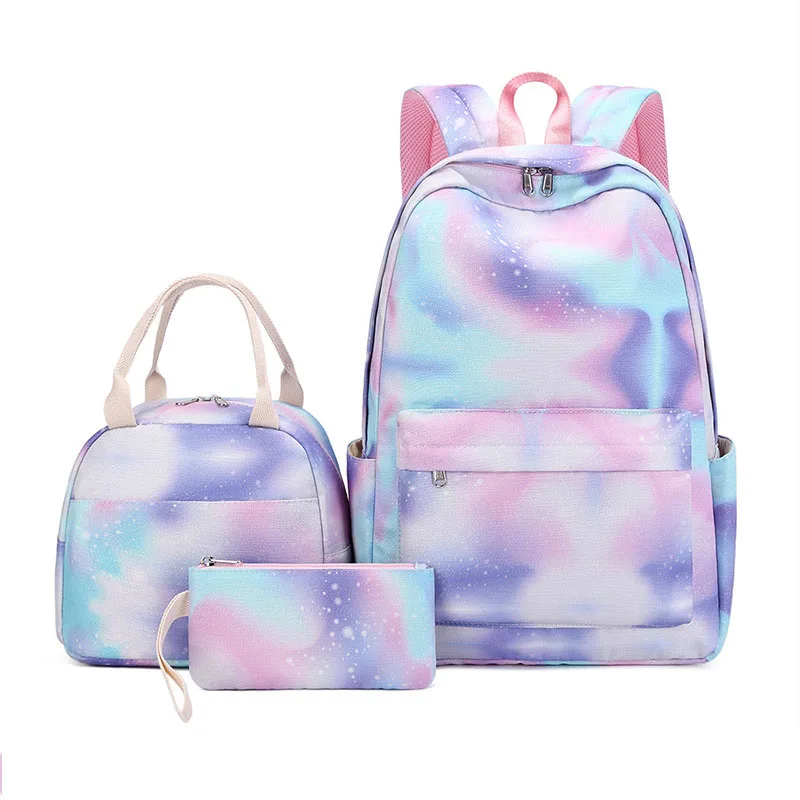 Three Piece Set Colorful Star Universe Space Print Backpack for Women Teenager School Bags Starry Sky Backpacks Starry sky graff