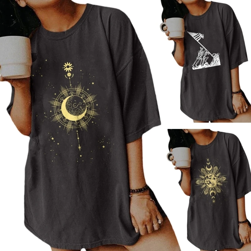 

Женская Повседневная Винтажная футболка с коротким рукавом и черепом свободные футболки P8DB