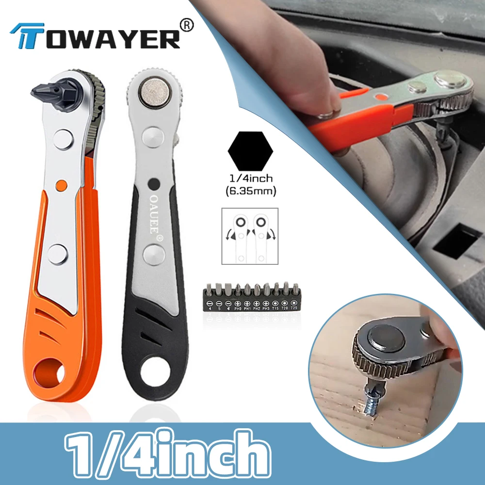 

Towayer Hexagon Ratchet Spanner 1/4inch Mini Quick Release Socket Tools Household Handle Repair Wrench Screwdriver Car Vehicle