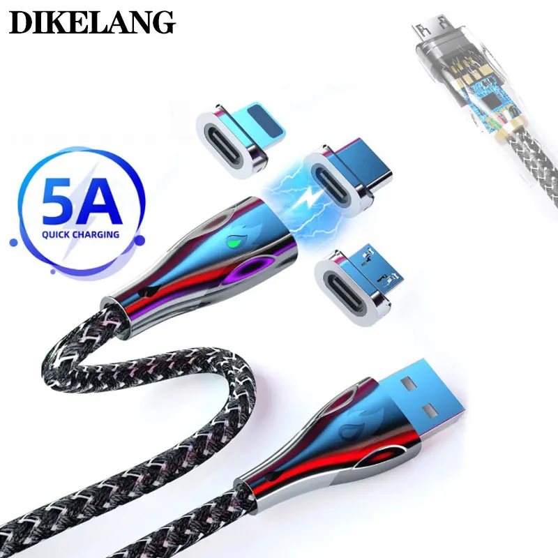 

Zinc Alloy 5A Fast Charging Wire for Mobile Phone 1M/2M Iphone Cable Type C Magnetic Cable Micro USB Magnet Phone Cable