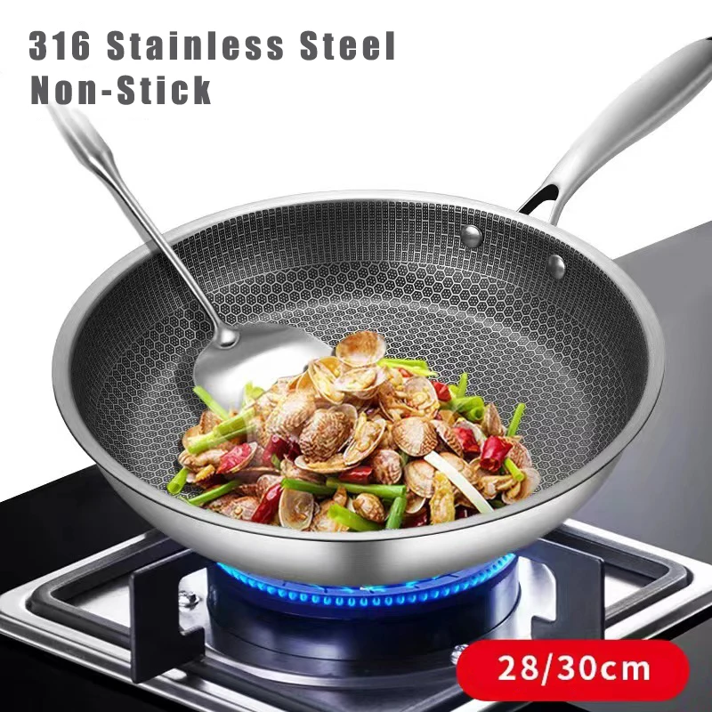 

Non-Stick 304 Stainless Steel Frying Pan Wok Pan Steak Cooking Pot Skillet Saucepan Induction Gas Stove Universal Nonstick Pan