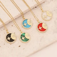 2022 fashion jewelry new copper gold plated zircon pendant necklace personalized cross star moon necklace for women