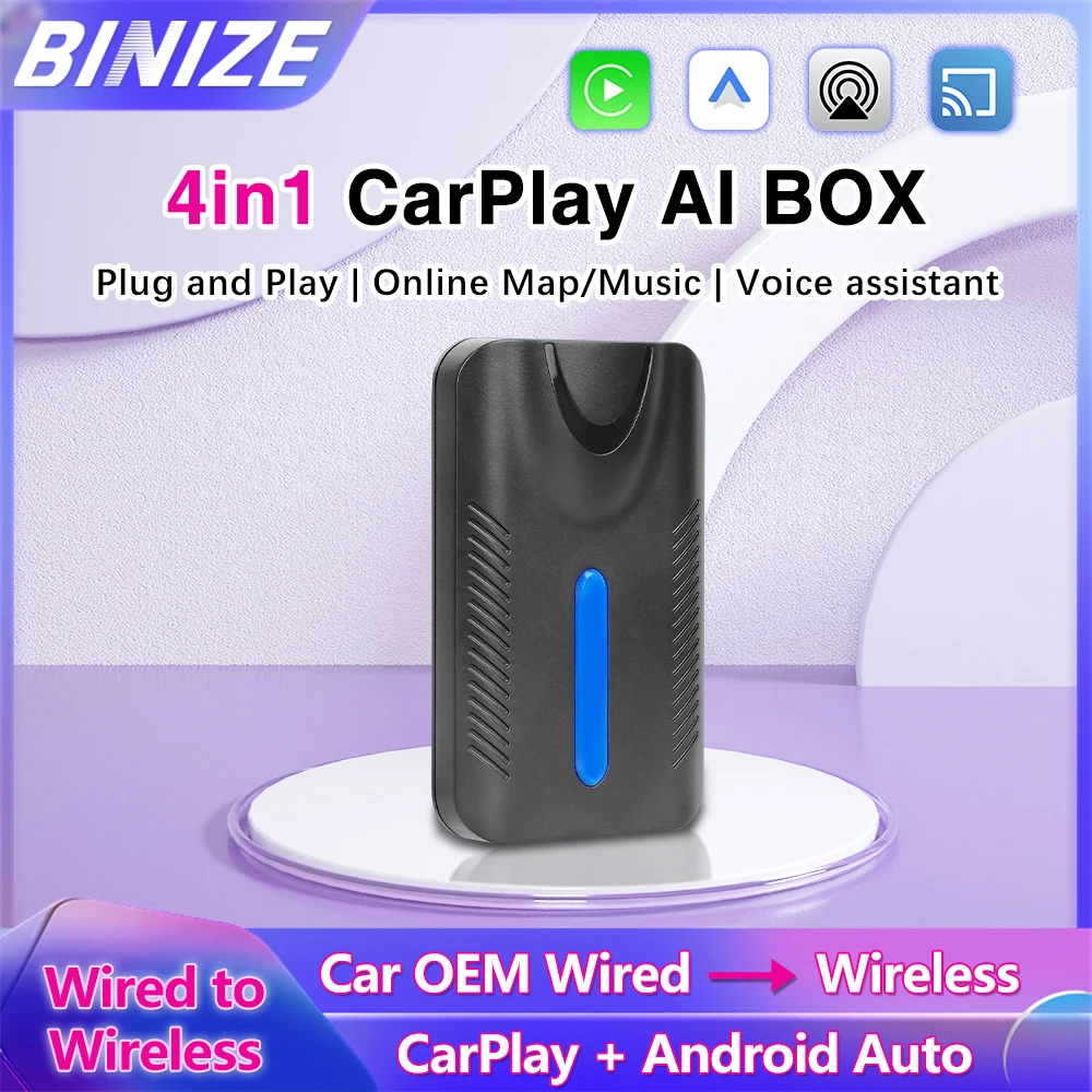 Binize Беспроводной адаптер Carplay Android Auto Проводной к беспроводному WIFI Bluetooth Plug &amp Play