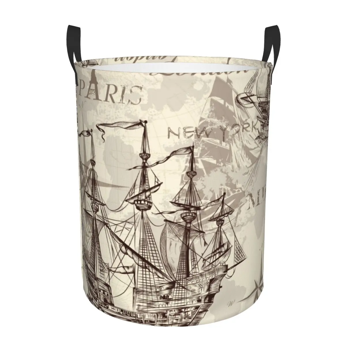 

Водонепроницаемая сумка для хранения в стиле ретро с морским кораблем и картой, бытовая корзина для грязного белья, складное ведро для хранения, органайзер для одежды и игрушек