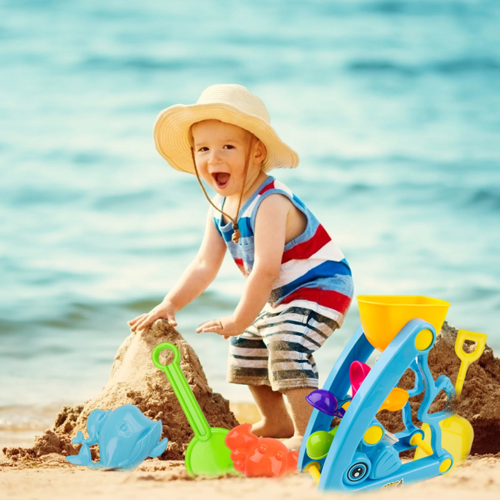 Baby Beach Toy Summer Outdoor Toy Truck Set Beach Toy For Children Sand Set Spade Rake Sandpit Bucket Sandglasses Shovel Tool