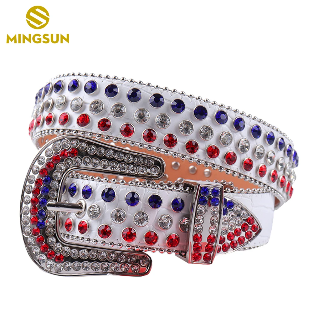 Western Leather Belt Men Cowboy Bling Crystal Studded Belt Fashion Designer Rhinestone Cowgirl Waist Belt Ceinture Femme Luxe