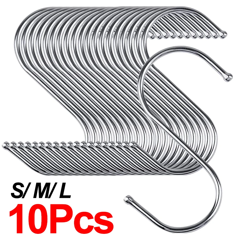 

Clothes Hook S-shape Bags Steel Hanging Hanger Office Heavy-duty Rack Plants Kitchen 10pcs Hook Towels Bedroom For Stainless