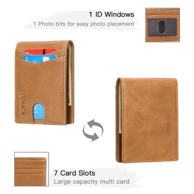Mini Wallet Men's Genuine Leather Wallet for Men Business Minimalist Money Clip Credit Card Holder RFID Blocking Purse Man 4