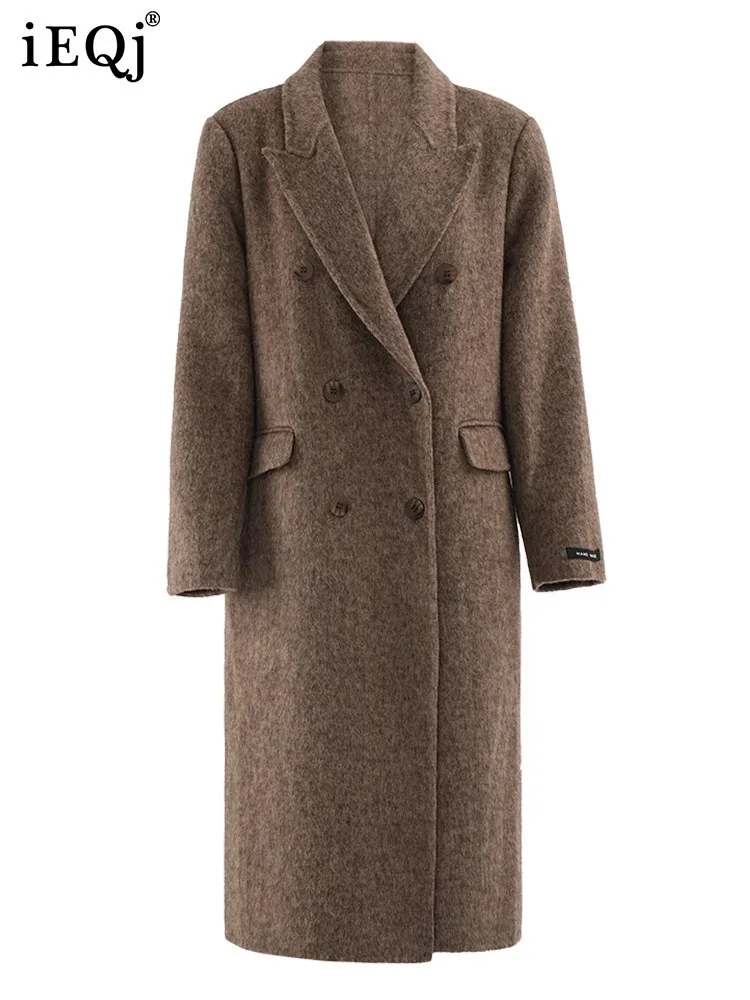 IEQJ элегантное женское шерстяное пальто с зубчатым воротником свободное