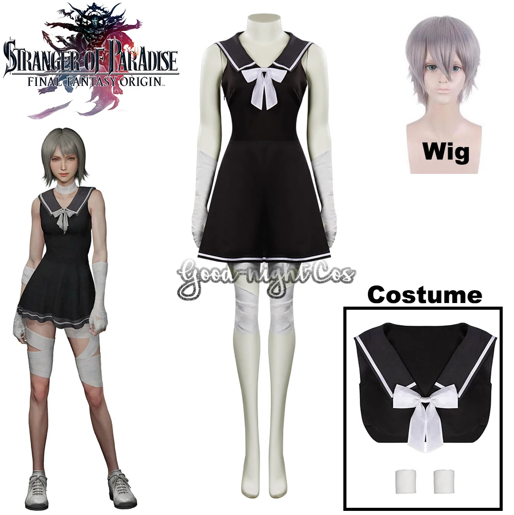 

Game Stranger Of Paradise: Final Fantasy Origin Neon Cosplay Costume Wig black Dress Leg strap woman Outfits customize Halloween