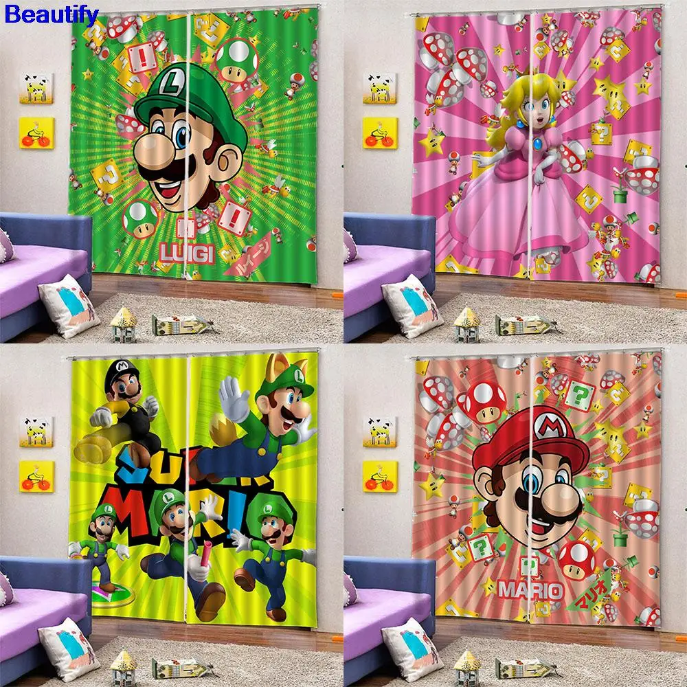 

2022 Bros Window Curtain Super Mario Kid Bedroom Curtain Cartoon Anime Children Room Curtain Office Living Room Home Decoration