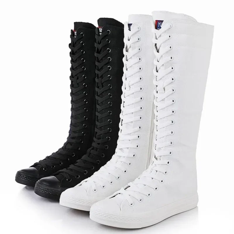 Женские высокие ботинки до колена Вулканизированная подошва на шнуровке удобные