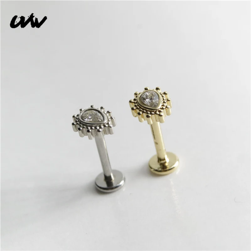 UVW629 1pc 1.2*8mm Trendy CZ Stud Earrings for Women Flat Back Lip Ring Fashion Helix Daith Lobe Piercing Body Jewelry - купить по