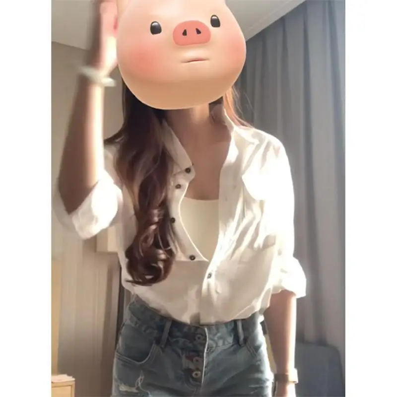 Белая рубашка с защитой от солнца топы женская летняя Новое поступление 2024