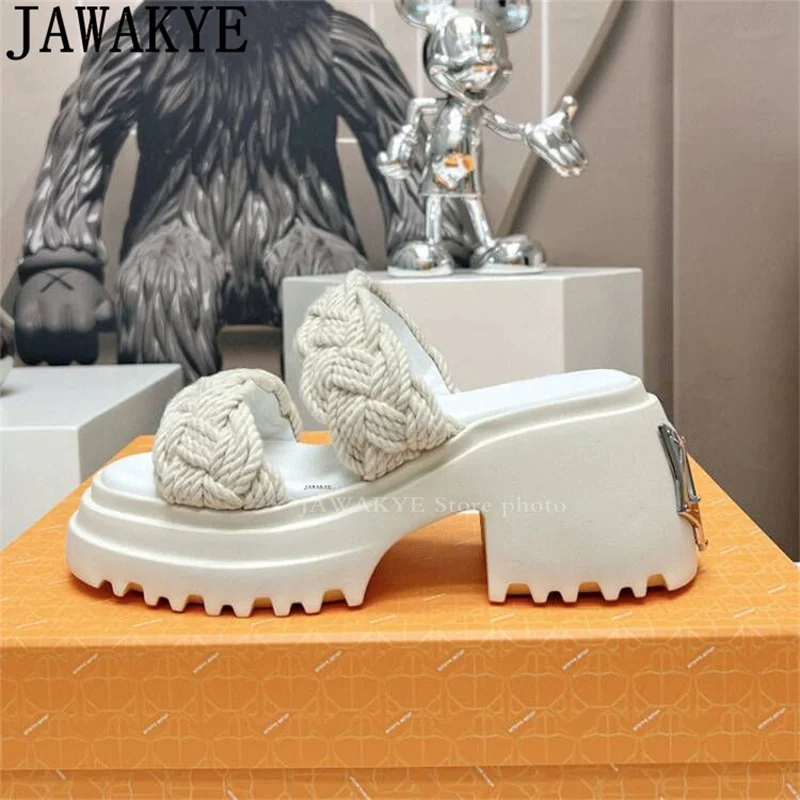 

Outdoor Platform Chunky Heel Beach Slippers Women Comfortable Open Toe Fashion Luxury Brand Slippers Woman Summer Mules Slippers