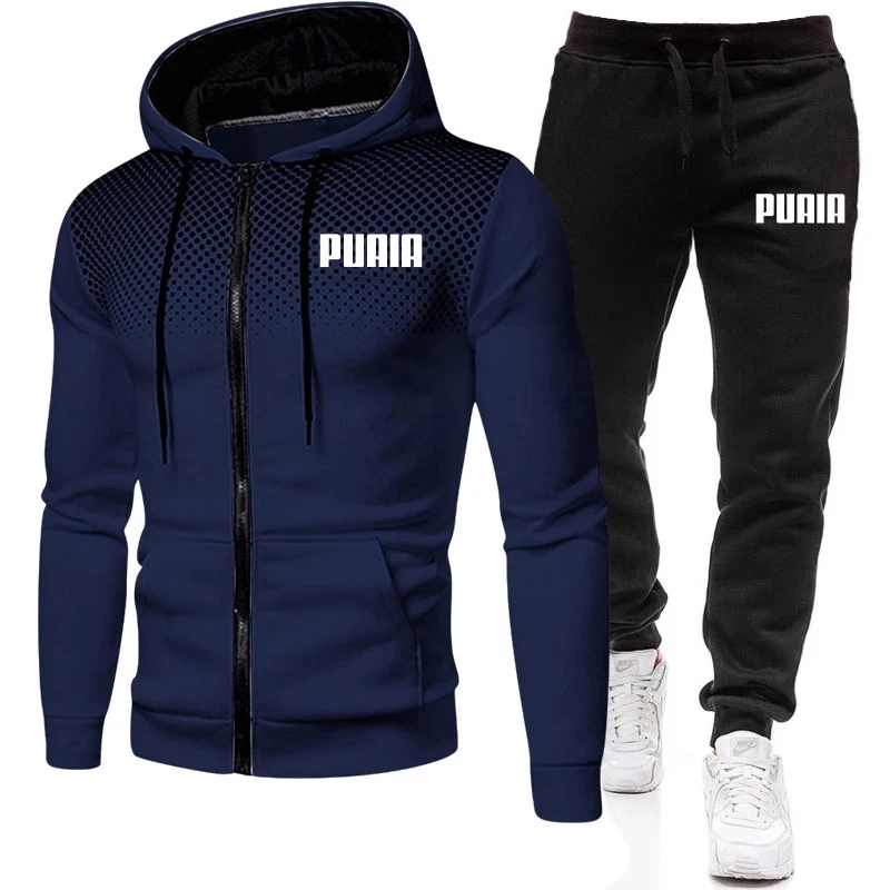 2023 New Winter Men's Clothing Men Sets Printing Hoodie Set Fleece Zipper Sweatshirt Casual Sport Sweatpants Mens Tracksuits
