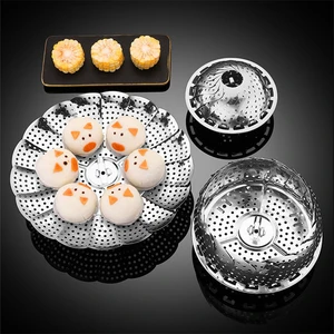 Folding Stainless Steel Food Steamer Multi-Function Fruit Vegetable Drain Steaming Rack Tray Basket Kitchen Cooking Accessories