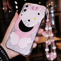 hello kitty with hanadama lanyard fur ball phone cases for iphone 13 12 11 pro max mini xr xs max 8 x 7 se 2020 back cover