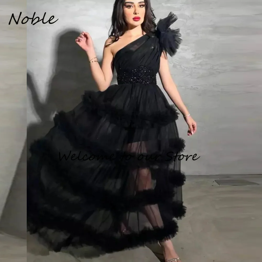 

Noble Elegant One-Shoulder Formal Occasion Gowns A-Line Evening Dresses Tulle Pleated Party Dress for Women Long Prom Gown