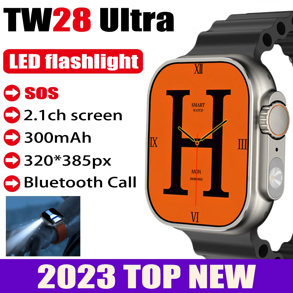 

2023 Lenovo TW28 Ultra Smart Watch With LED Flashlight 2.1" Large Screen SOS Sports Smartwatch Men Bluetooth Call