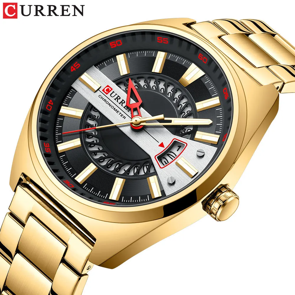 

CURREN Creative Design Golden Men Watch Stainless Steel Band Luxury Quartz Wristwatches for Male Luminous Clock Relogio Masculin