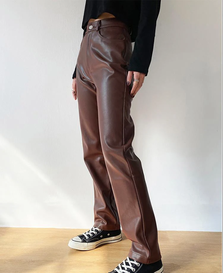 Women High Waist Button Up Trousers 