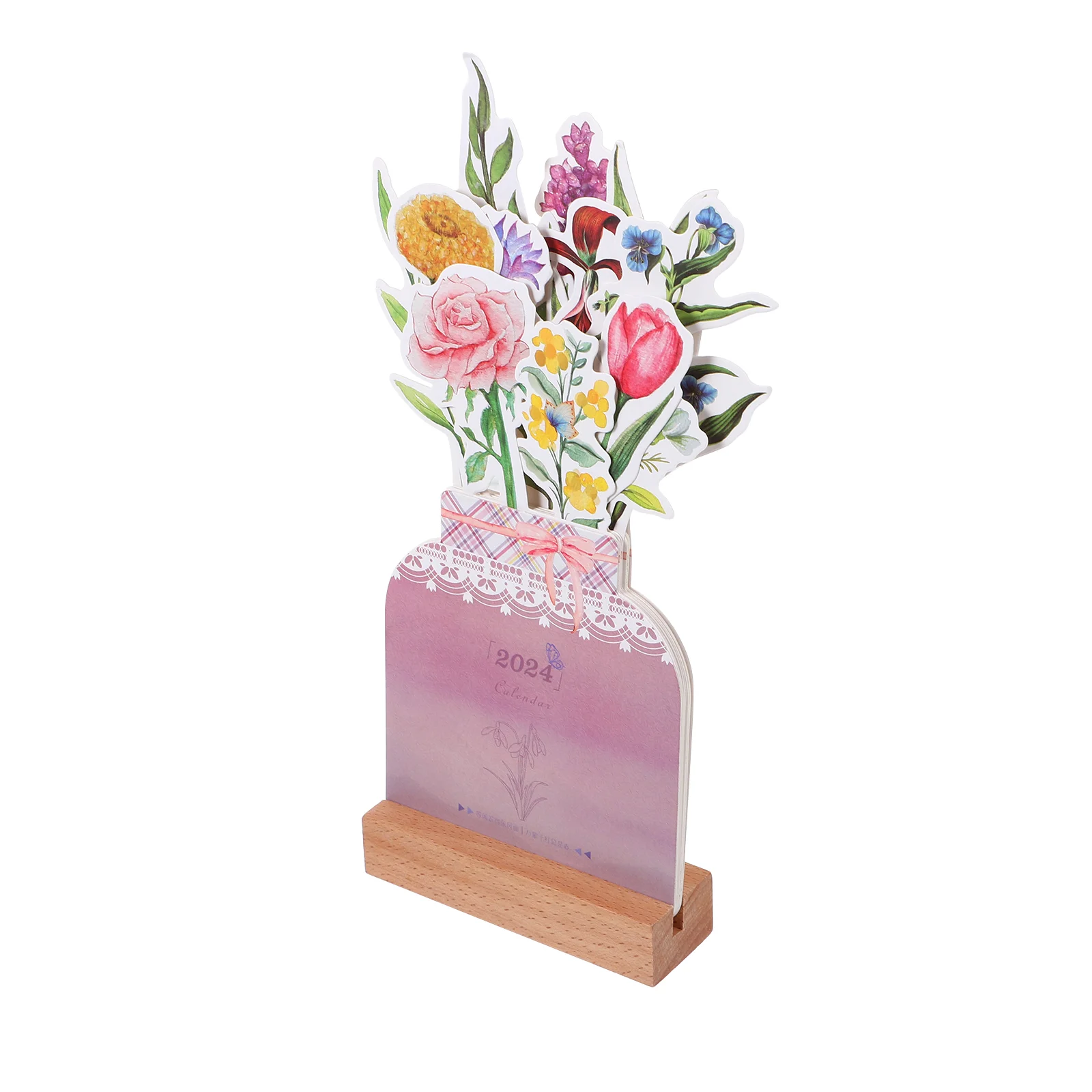 

Card-insert Floral Calendar Creative Paper Desk Calendars 2024 Tabletop Decor Wooden Decorate Durable