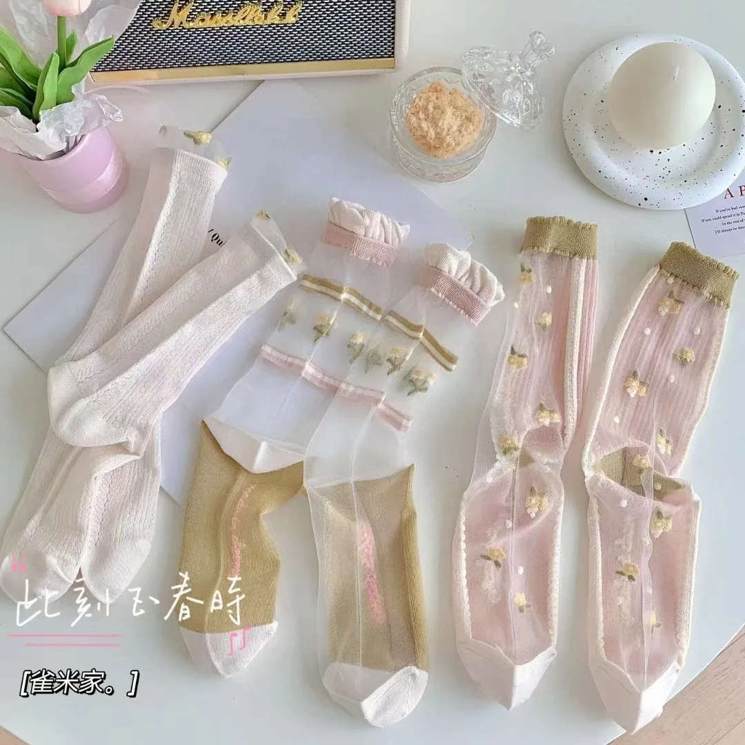 10pairs Summer New Retro Afternoon Garden Kanekalon Tube Socks Women's Breathable Lace Fresh Women's Socks Thin