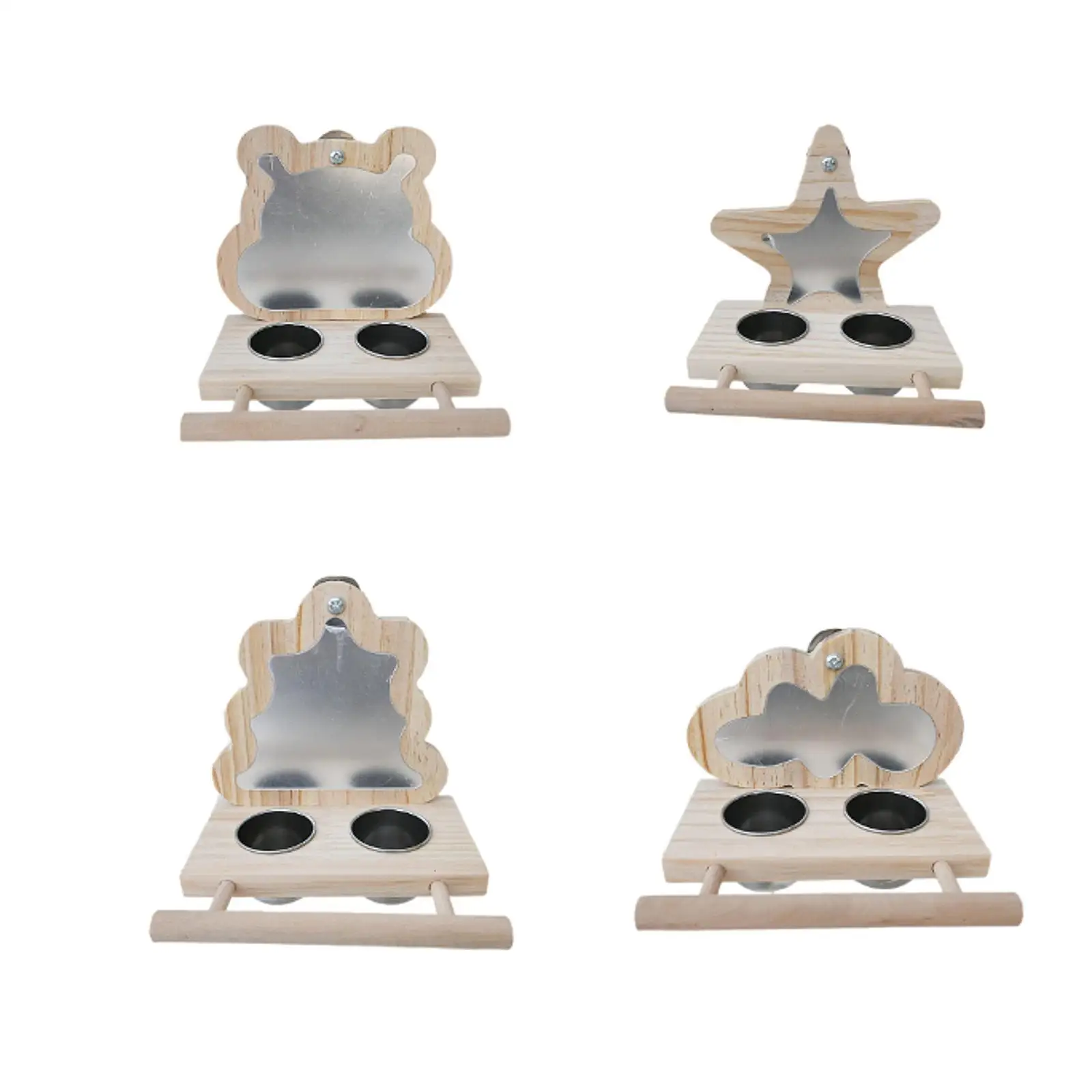 Деревянная портативная кормушка для птиц окунь с зеркалом и чашками кормления из