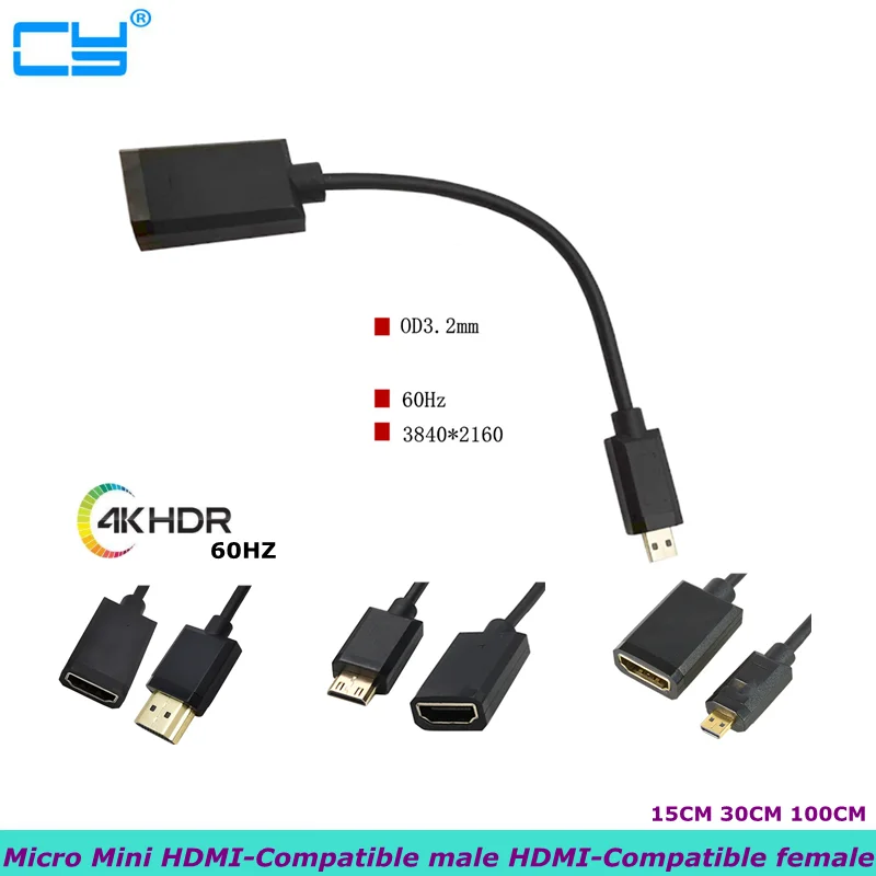 

100cm 60HZ 4K * 2K HD Mini Micro HDMI-compatible Female Adapter for Computer Digital Camera Conversion Extension Cable