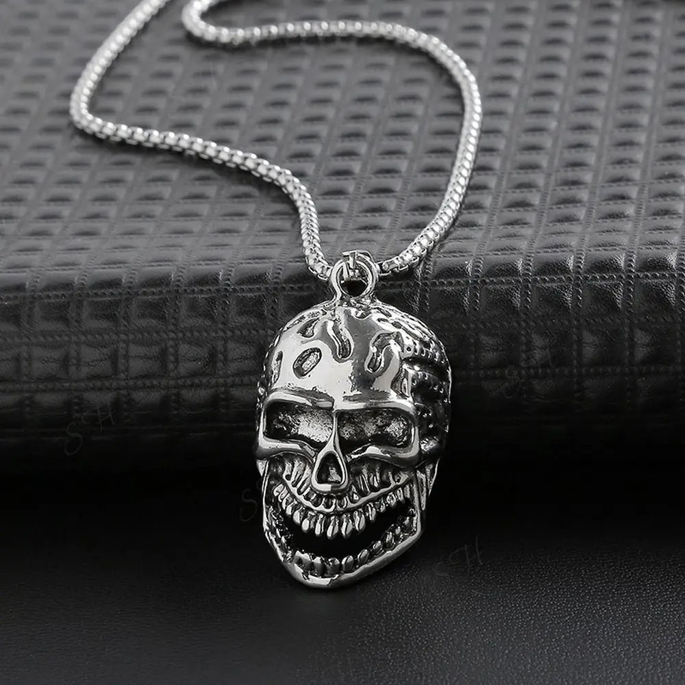 

Fashion Men Punk 3D Skeleton Skull Head Pendant Necklace With Stainless Steel Chain Boy BFF Gift Jewelry Wholesale