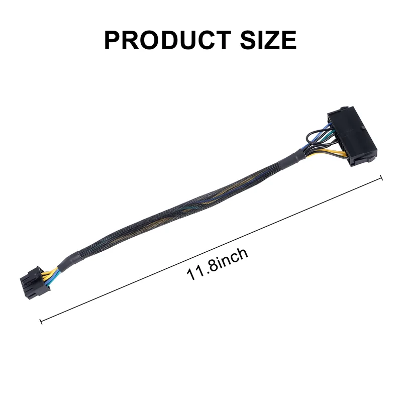 24 Pin to 10 ATX PSU Main Power Adapter Braided Sleeved Cable for IBM Lenovo PC and Servers 12-Inch(30cm)