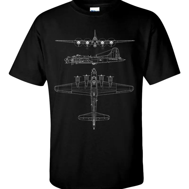 Фото Футболка B-17 Flying Fortress с техническим чертежом, планом, ВВС США, Вторая мировая война №1