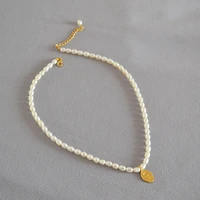 romantic vintage chocker gold coin rose pendant freshwater pearl elegant necklace